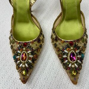 Rene Caovilla Stilettò Pumps - Color Stones & Gold Mesh - NEW (never worn)